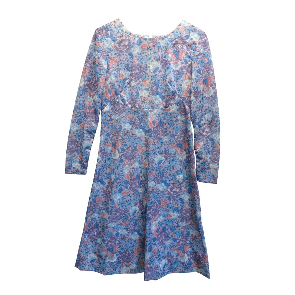 Handmade Midi Dress Floral Vintage Zip Back LS Small Purple Boho